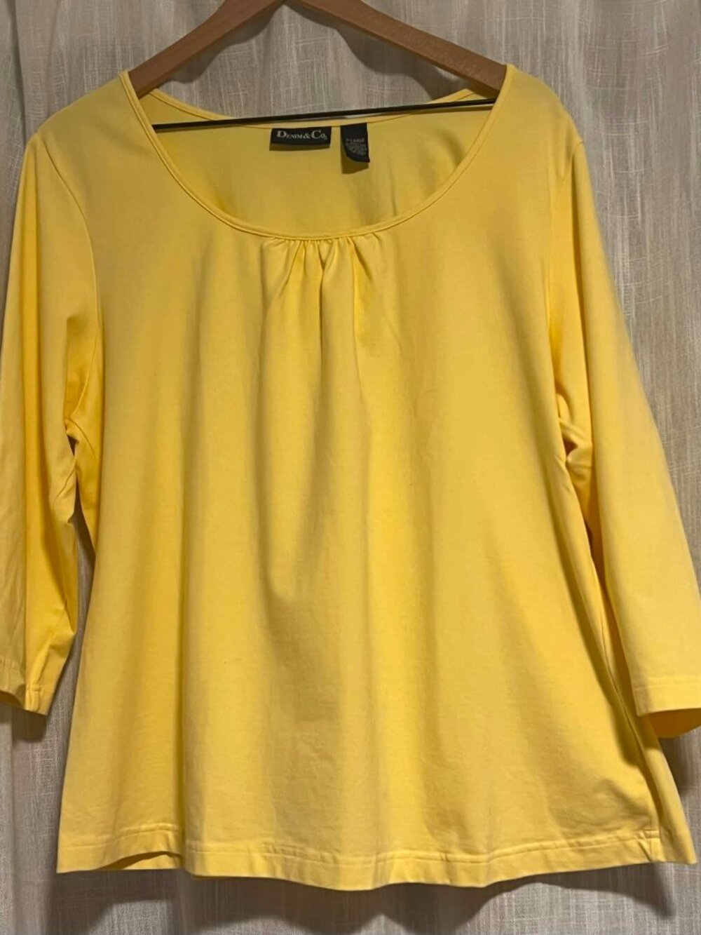 Denim & Co. Scoop Neck Top 3/4 Sleeve Yellow Size  XL